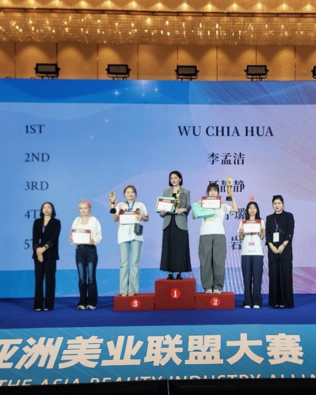 Placings announced on stage by the organiser: 1st, WU CHIA HUA (Asia Beauty Industry Alliance, Shanghai, 10 September 2026).
