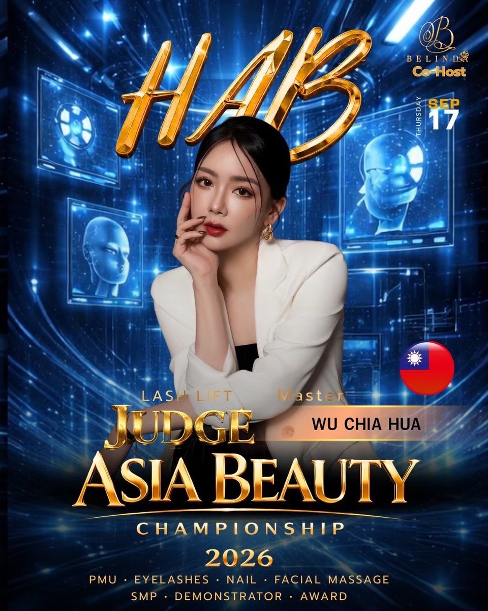 Organiser announcement: judge at HAB Asia Beauty Championship 2026, Lash Lift, 17 September.