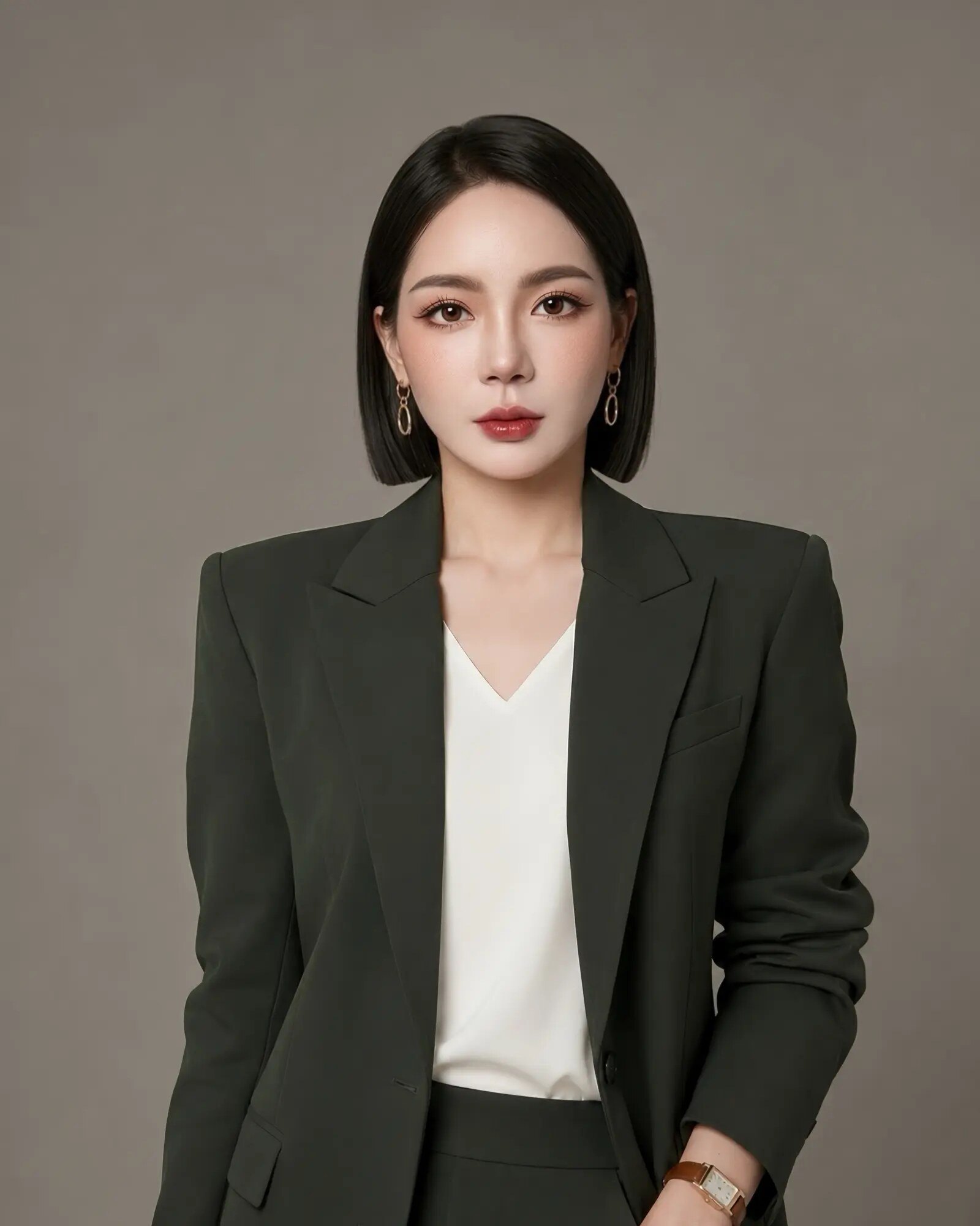 Brand portrait of Wendy Wu in a dark tailored suit